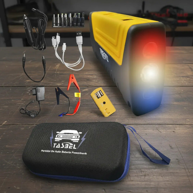 Kit Emergencia: Lámpara Solar Luz Recargable 48 Led Negra + Partidor 12v Vehículo Power Bank