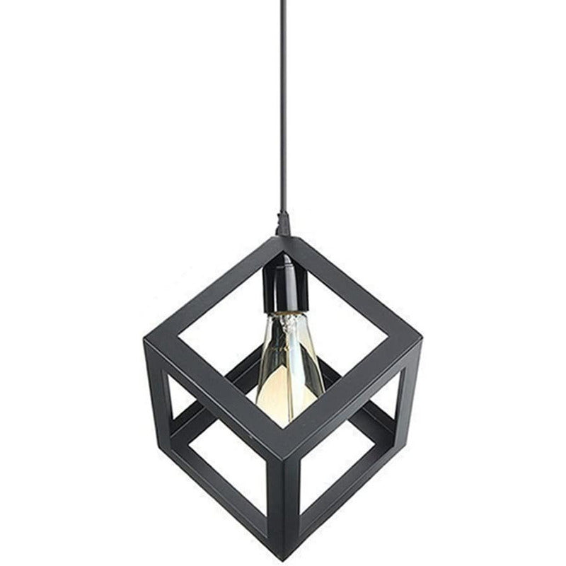 Lampara Colgante Cuadrada Hierro, Incluye Ampolleta Vintage Negro