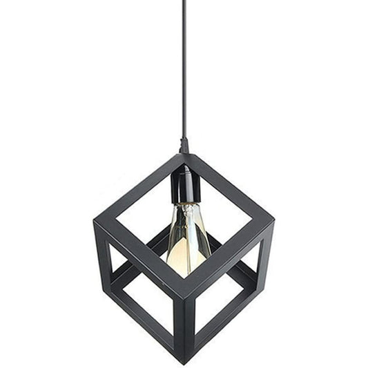Lampara Colgante Cuadrada Hierro, Incluye Ampolleta Vintage Negro