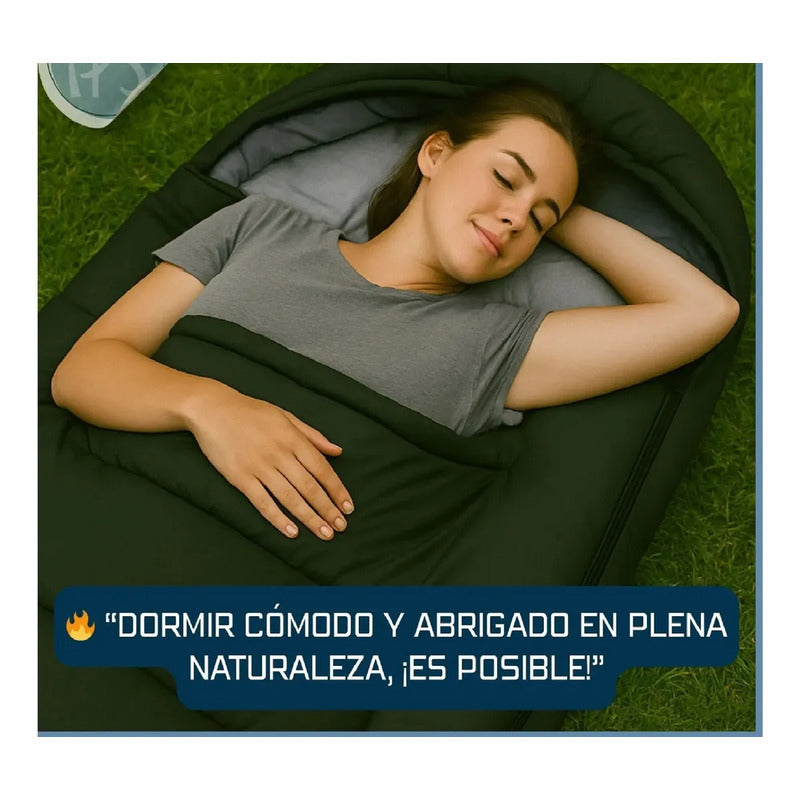 Saco De Dormir Camping Gorro Playa Cabaña Algodón 950g Azul Derecho