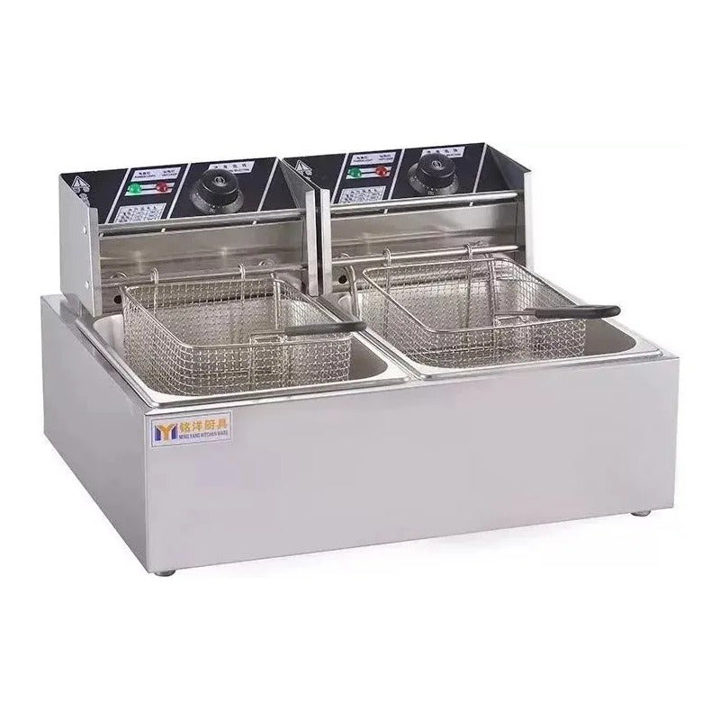 Freidora Doble Electrica De 12 Litros Aceite Termostato Plateado