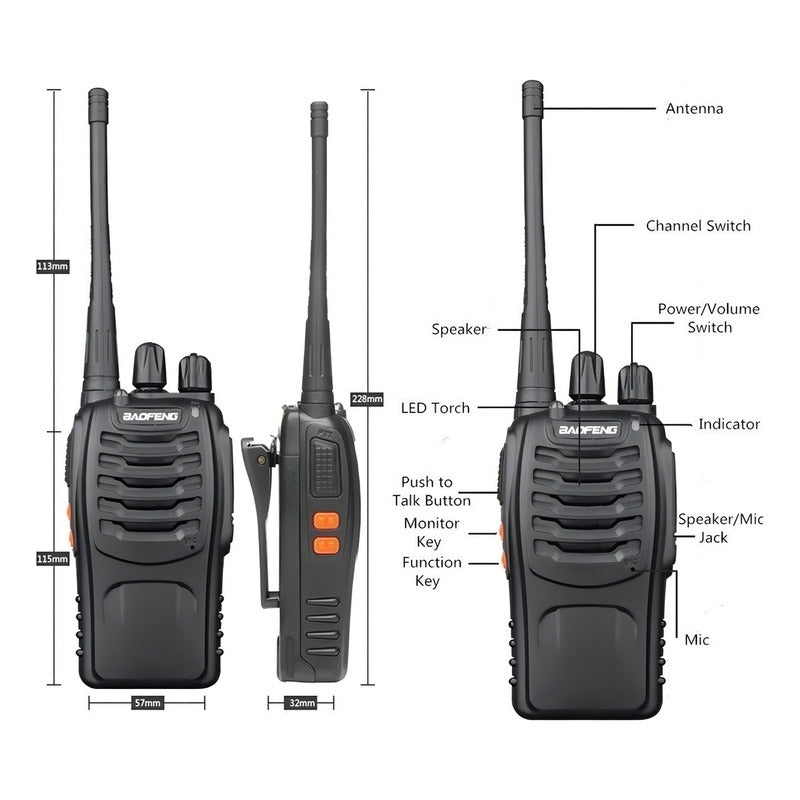 2 Pack Radios Walkie Talkie Bf-888s Recargable,con Manos Libres Color Negro Baofeng