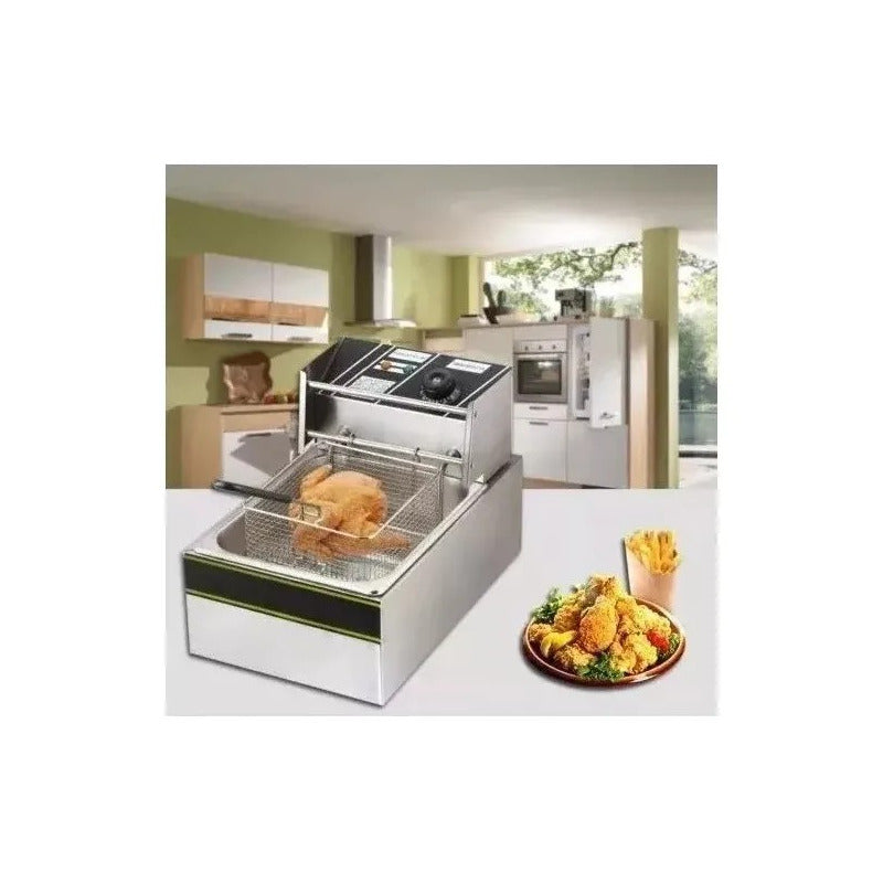 Freidora Electrica Doble 12l Aceite Altaa Eficiencia Grande Plateado