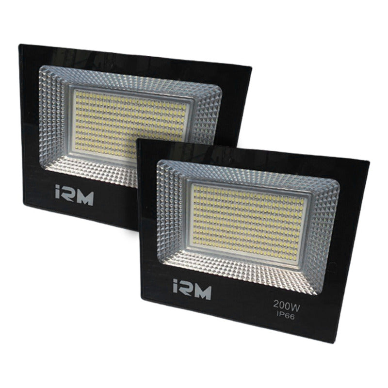 Foco 200w Pack X 2 Reflector Canchas Cultivos Led Ahorrador Negro