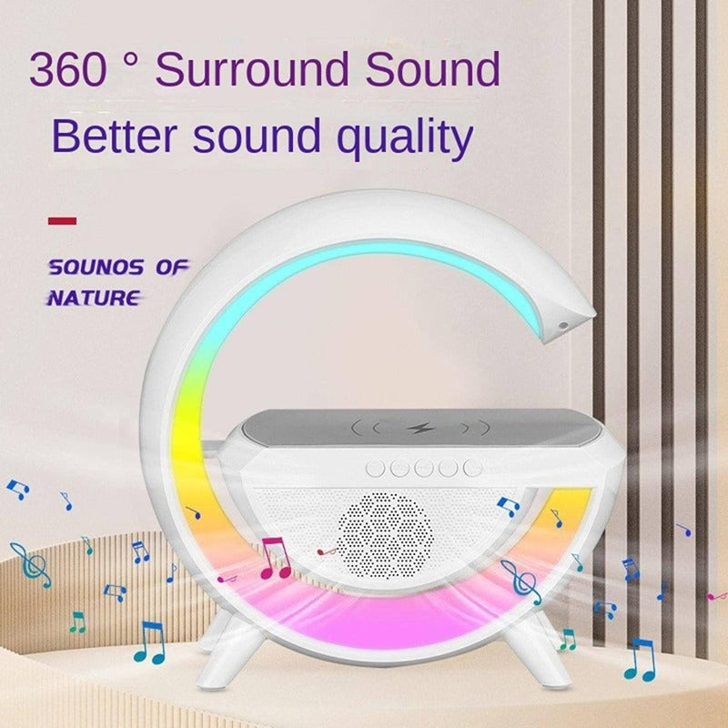 Cargador Inalambrico Parlante Bluetooth Lampara Usb Radio Blanco