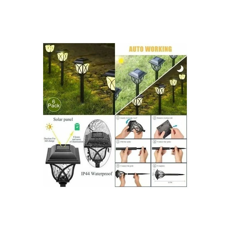 Estaca Solar X6 Lampara De Jardín Led Decoración Exterior Negro