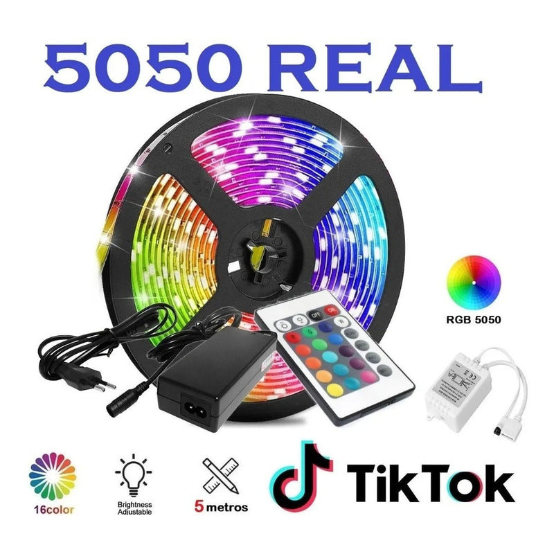 Tira Cinta Led 5050 Luces Rgb Alta Calidad 5m Control Rgb