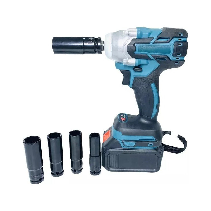 Llave Impacto Inalambrico 2 Baterias Brocas Desatornillador Azul Acero 50 60hz