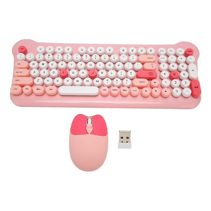 Teclado + Mouse Gamer Inalámbrico 2.4g Kit Retro Color Paste Rosa Rosa