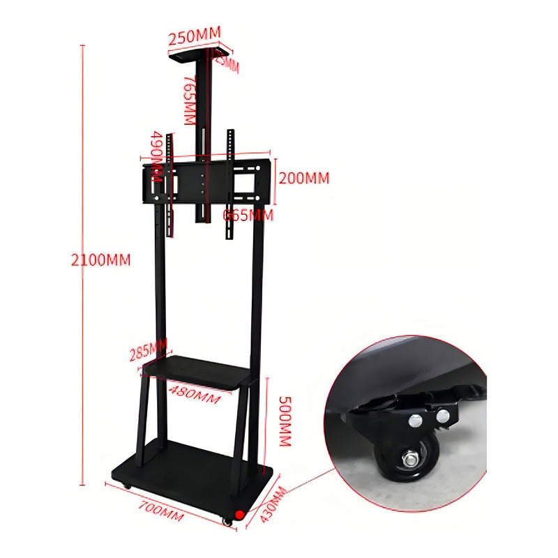 Soporte Tv Movil Con Ruedas 32 A 70 Base Pedestal Stand 1700 Negro