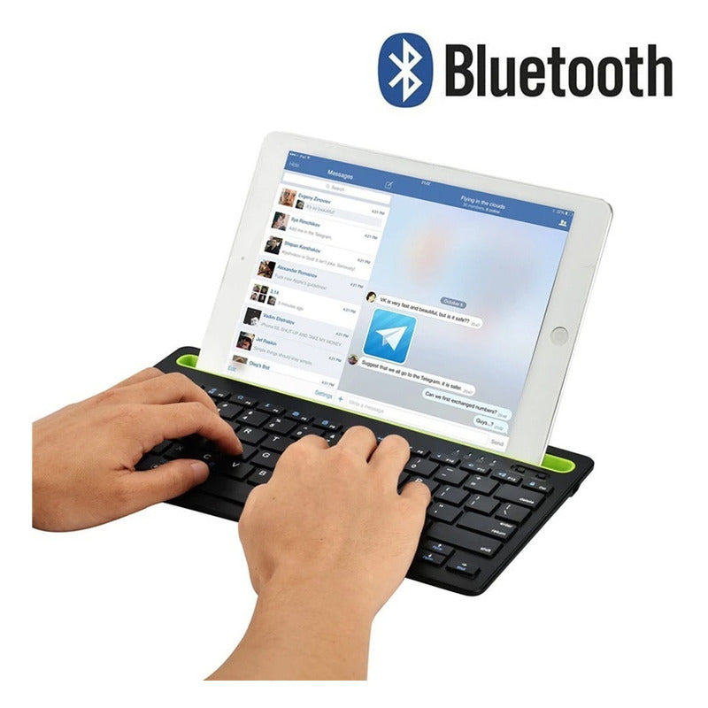 Teclado Bt Recargable Multiplataforma Soporte Tablet Celular