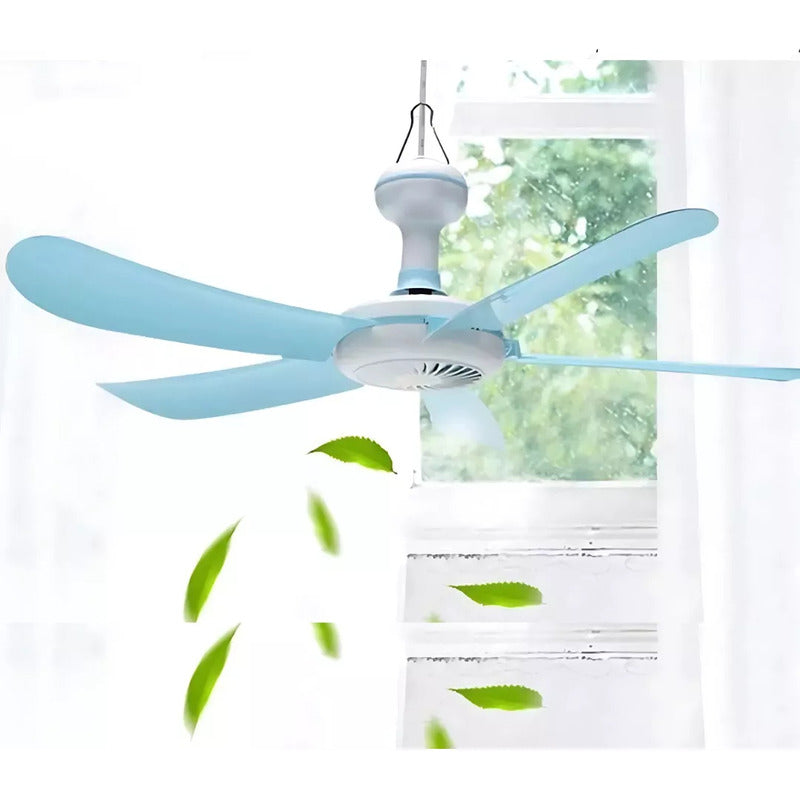 Mini Ventilador Colgante 5 Aspas Portatil Con Enchufe 40 Cm 50hz Blanco Celeste Plástico
