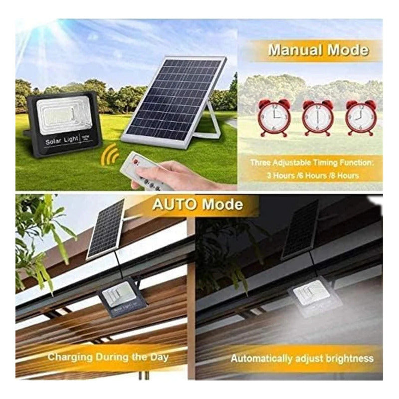 Foco Solar 1200w + Panel Solar Y Control Remoto Negro Blanco Cálido