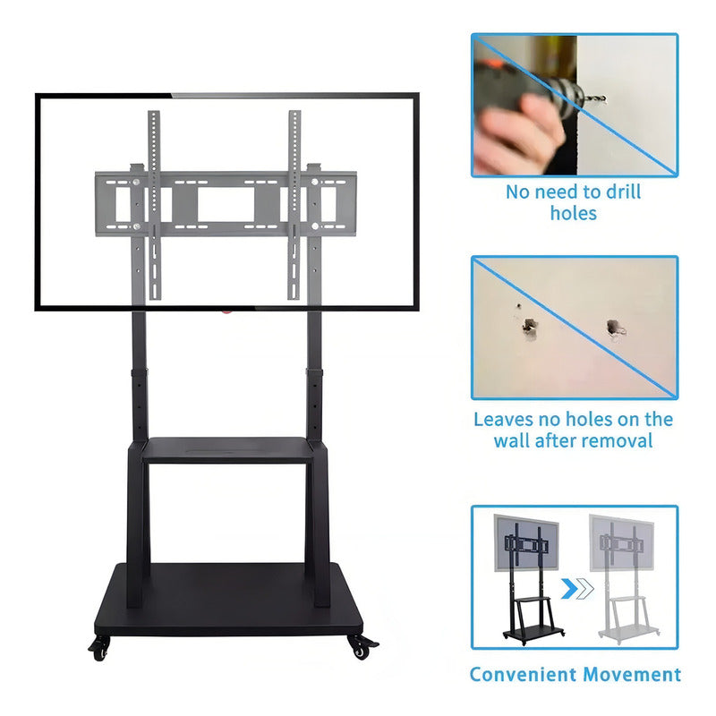 Soporte Tv Rack Movil Con Ruedas 32 A 55 Base Pedestal Stand Color Negro
