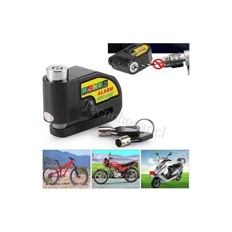 Candado Alarma Moto Bicicleta Scooter Reforzado Antirobo Negro