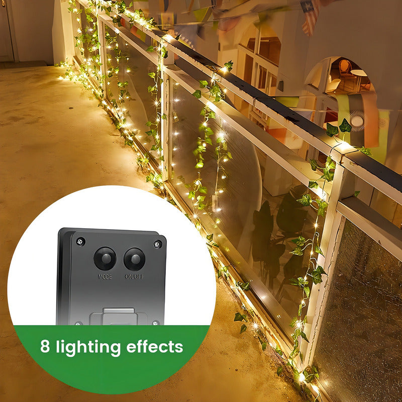 Cortina Solar Led Hoja 2x2 Mts Luz Cálida 8 Modos Decoración Amarillo