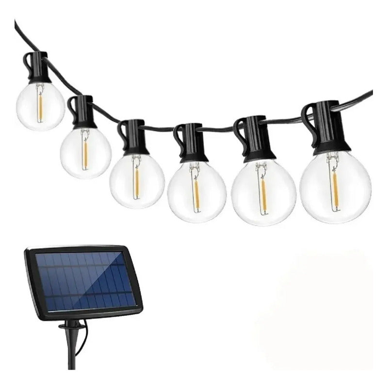 Guirnalda Led 10 Metros Panel Solar Con 10 Ampolletas Led Luz Cálida