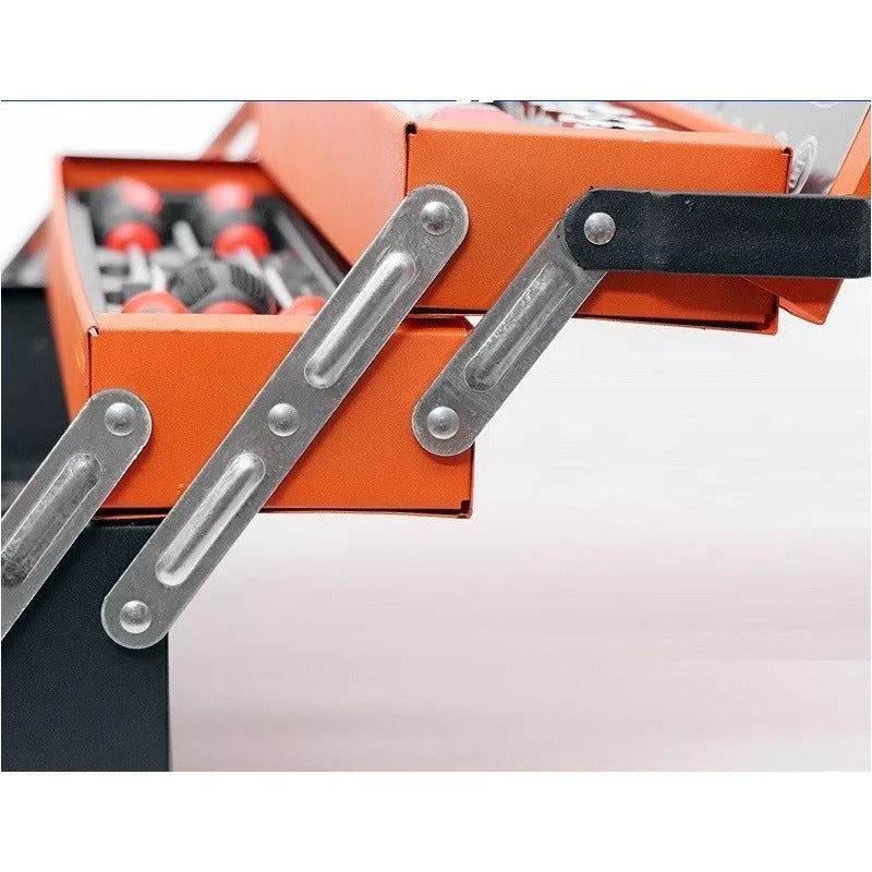 Caja Herramientas 85 Pcs Niveles Plegable Metal Cromo Naranja