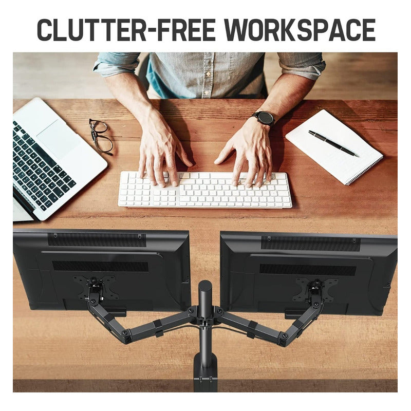 Brazo Doble Para Monitor Soporte Base Alzador Pantalla Negro