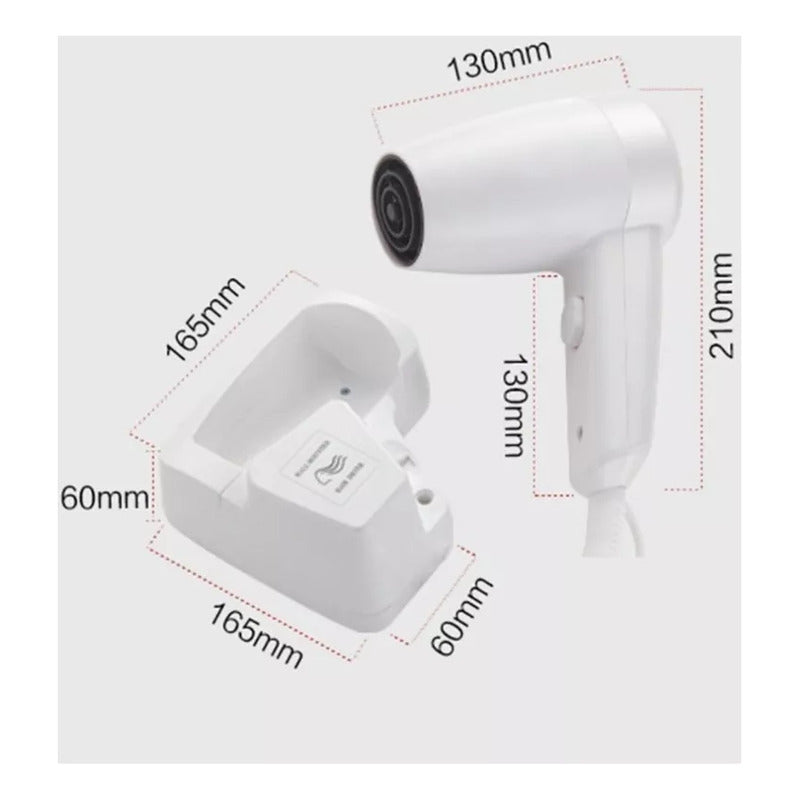 Secador De Cabello Con Soporte A La Pared Y Enchufe Extra Blanco