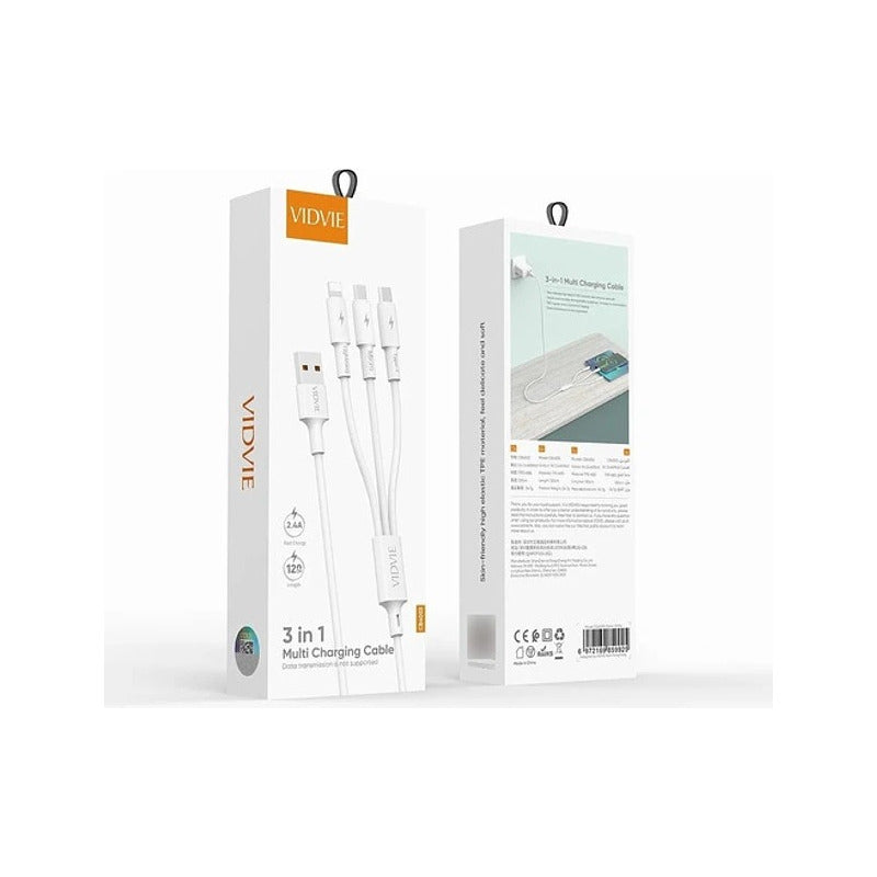 Cargador Triple Cable 3 En 1 Multiple Micro,tipo C, Lighting Blanco