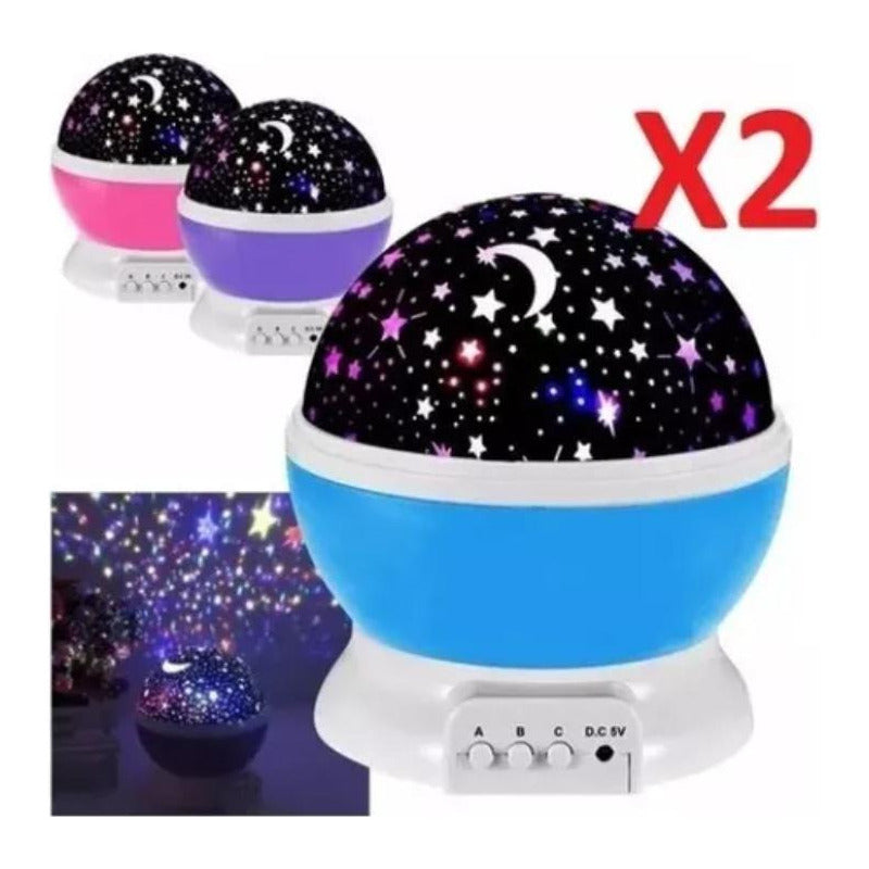 Pack X2 Espantacuco, 2 En 1 Lampara Y Proyector Colores Agua Lila O Rosa