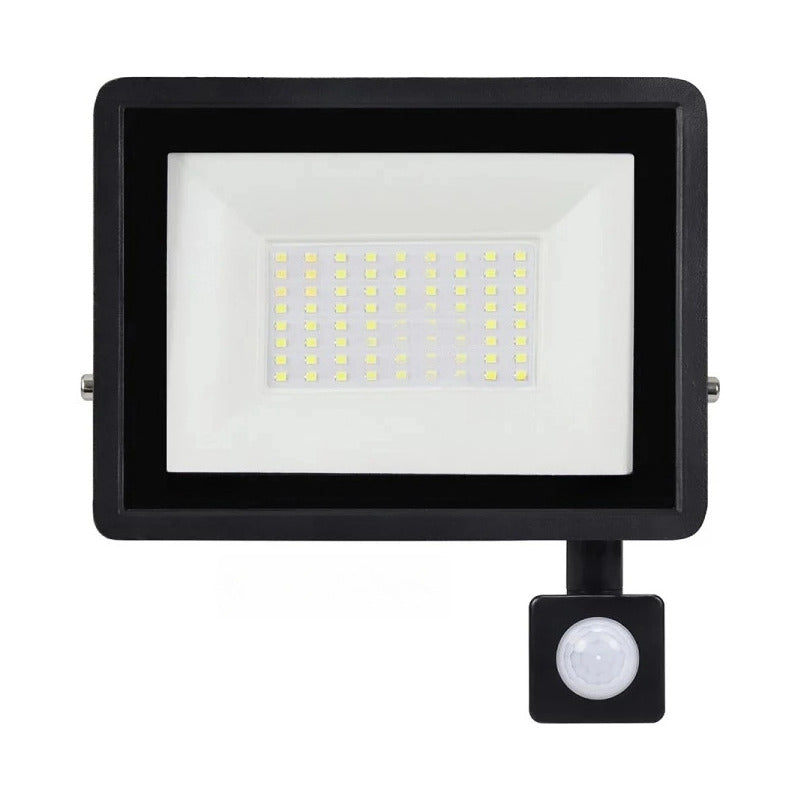 Foco Eco Led Con Sensor 50w Exterior Brillante Negro Fría