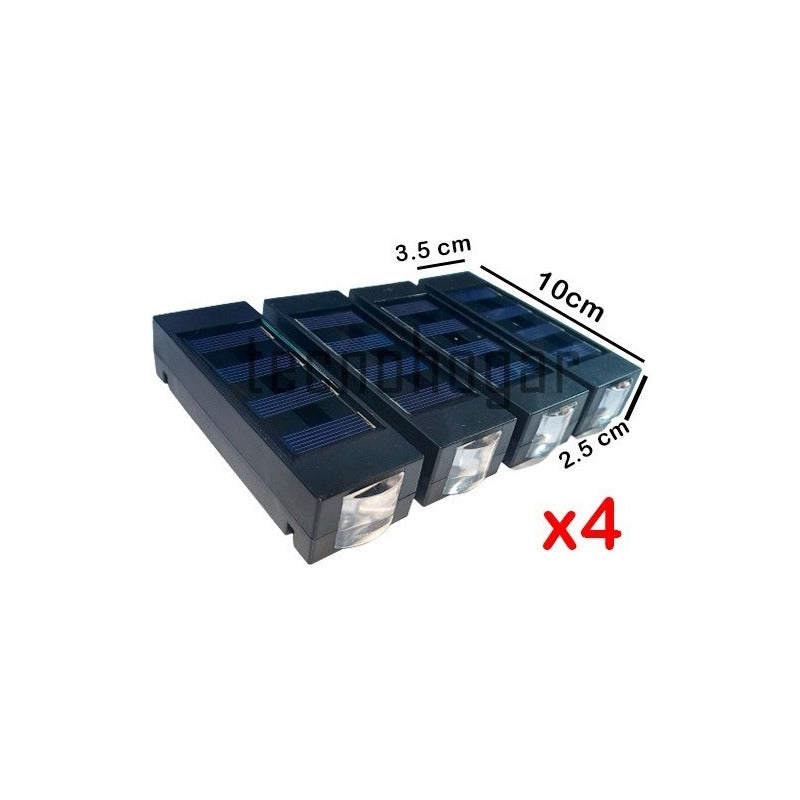 Pack X4 Aplique Solar 2 Watts 2 Leds De Pared Foco Negro