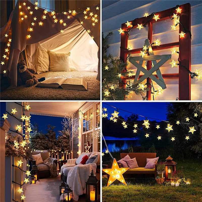 Estrellas Led Luces Solar Guirnalda De Navidad Cinta Lineal