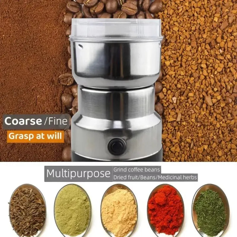 Molinillo Eléctrico De Granos Tecnohogar Moledor Multifunción Para Café Especias Cereales Frutos Secos Semillas Hierbas Acero Inoxidable Alta Velocidad Cocina Hogar Uso Profesional Compacto Plateado