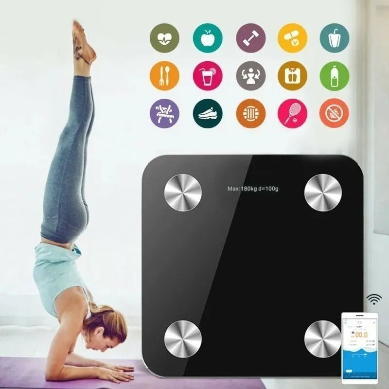 Pesa De Baño Digital Bluetooth App Control De Peso Y Grasa Negro