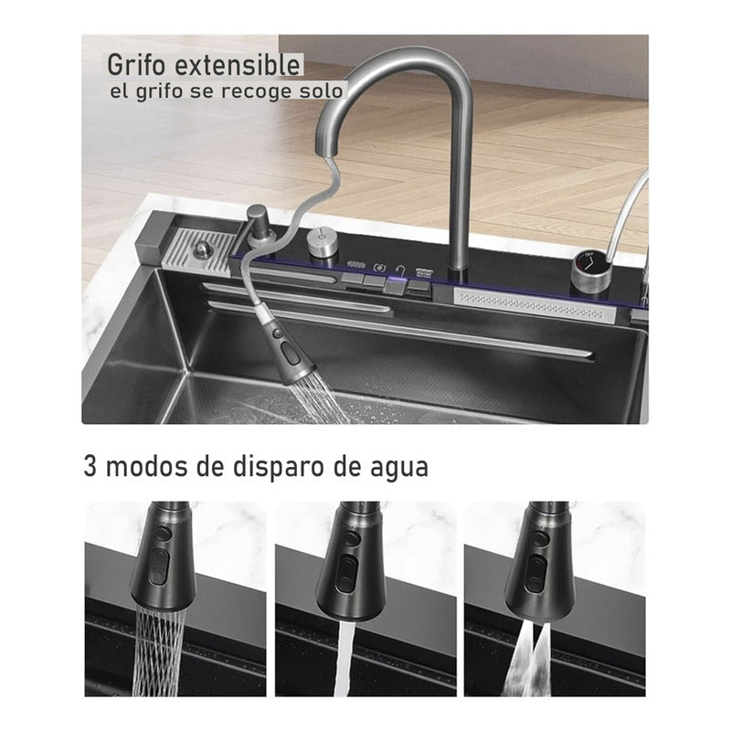 Fregadero Digital Led, Lavaplatos 7 Modos De Agua Lavaplatos Negro