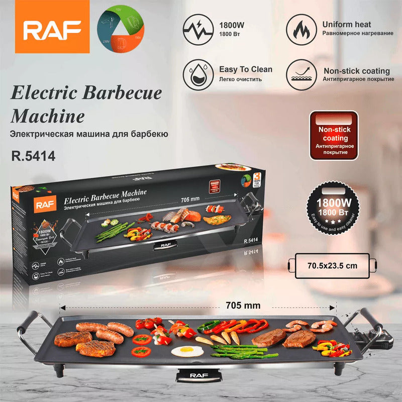 Parrillera Eléctrica Máquina Barbacoa Antihaderente Grande Plateado