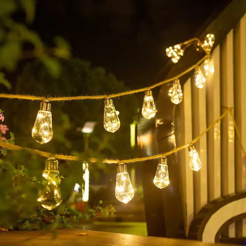 Guirnalda Cuerda De Cáñamo 8 Mts Solar Luz Led Calida Decora Amarillo