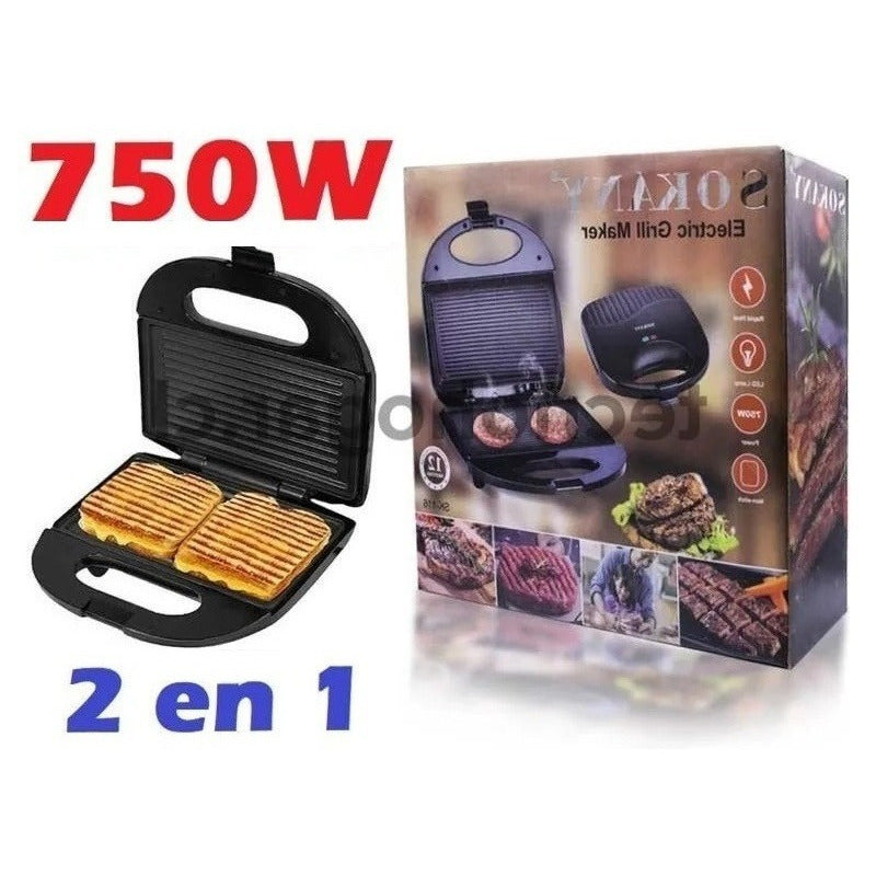 Tostador Sandwichera Parrillera Para Pan Carne 2 En 1 P Negro