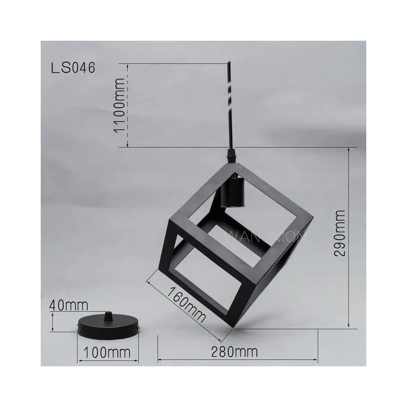 Lampara Colgante Cuadrada Hierro, Incluye Ampolleta Vintage Negro