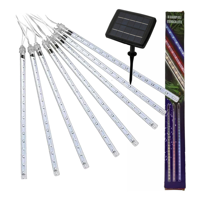 Luces Tubo Solar Led Guirnalda Lluvia De Meteoritos Exterior Blanco Cálido