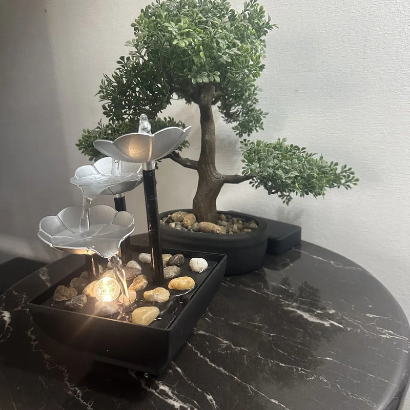 Fuente De Mesa Cascada De Agua Iluminación Decoración Relax Flores