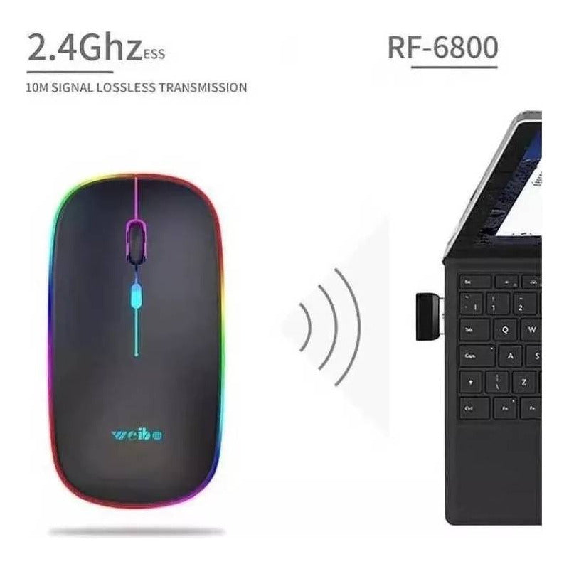 Mouse Inalámbrico 2.4 Plano Luz Rgb Mouse Con Luces Led