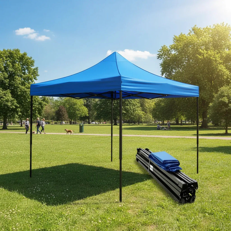 Toldo Metálico 3x3 Plegable Con Lona, Resistente A La Lluvia Azul
