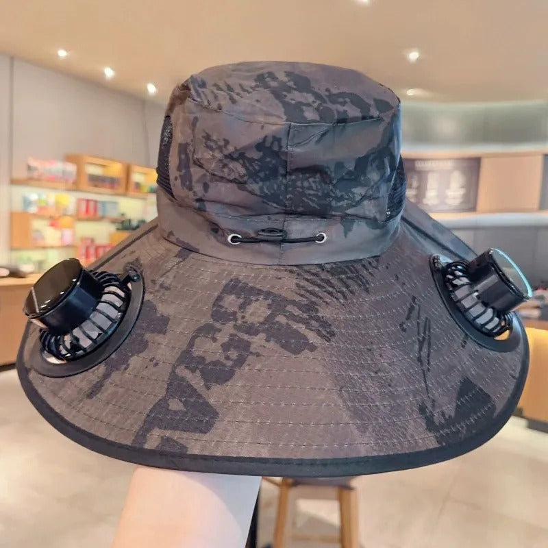 Sombrero Ventilador Solar Integrado Para Verano Con Usb Gris L Camuflaje