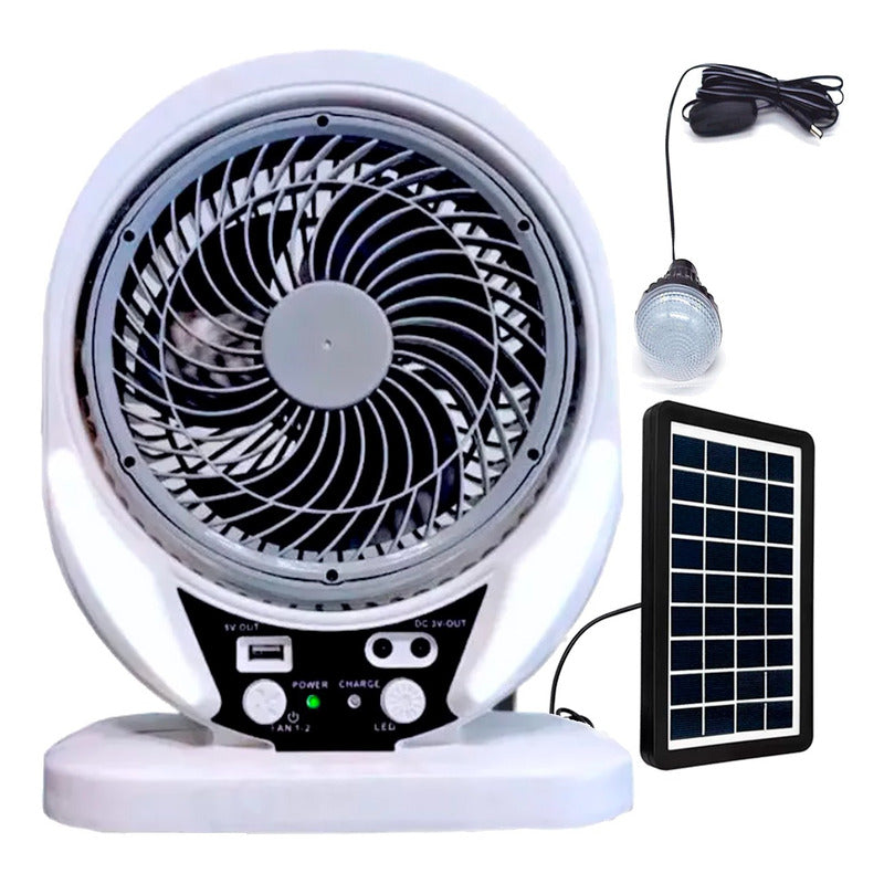 Ventilador Portátil Recargable Panel Solar Con 1 Ampolleta 17 Cm 50 Blanco Negro Plástico 7