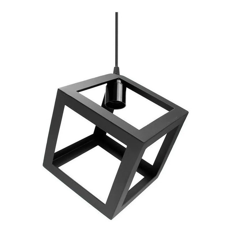 Lampara Colgante Cuadrada Hierro, Incluye Ampolleta Vintage Negro