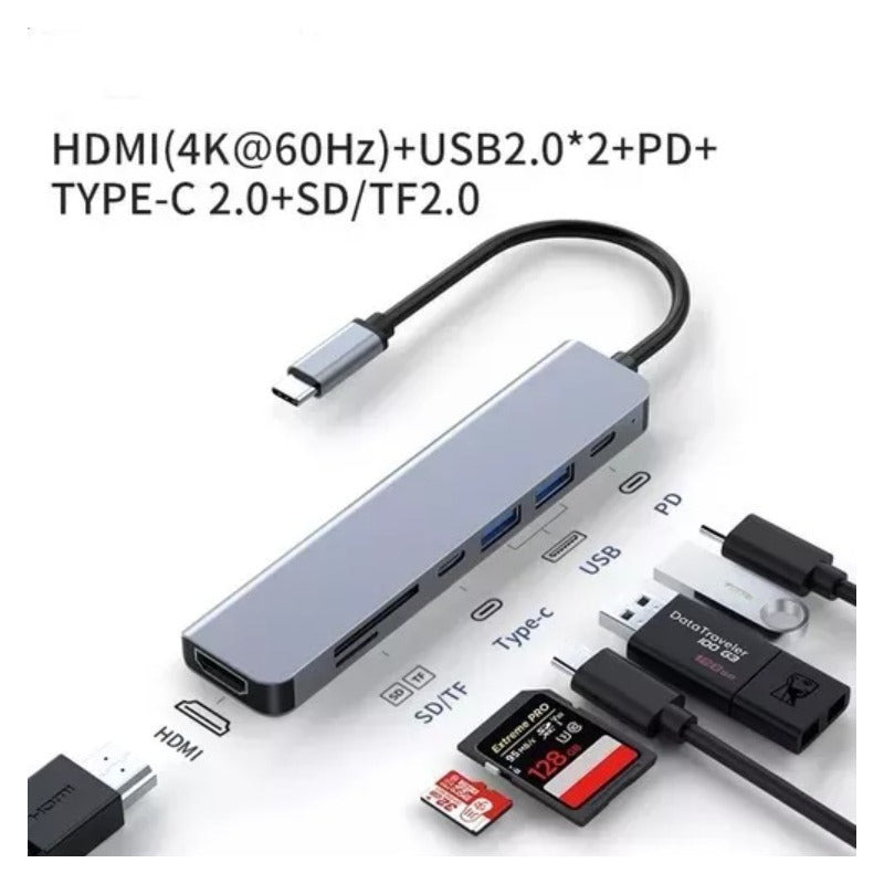 Hub 7 En 1 Usb C Usb 3 Hdmi 4k Pd Lan Rj45 Gigabit