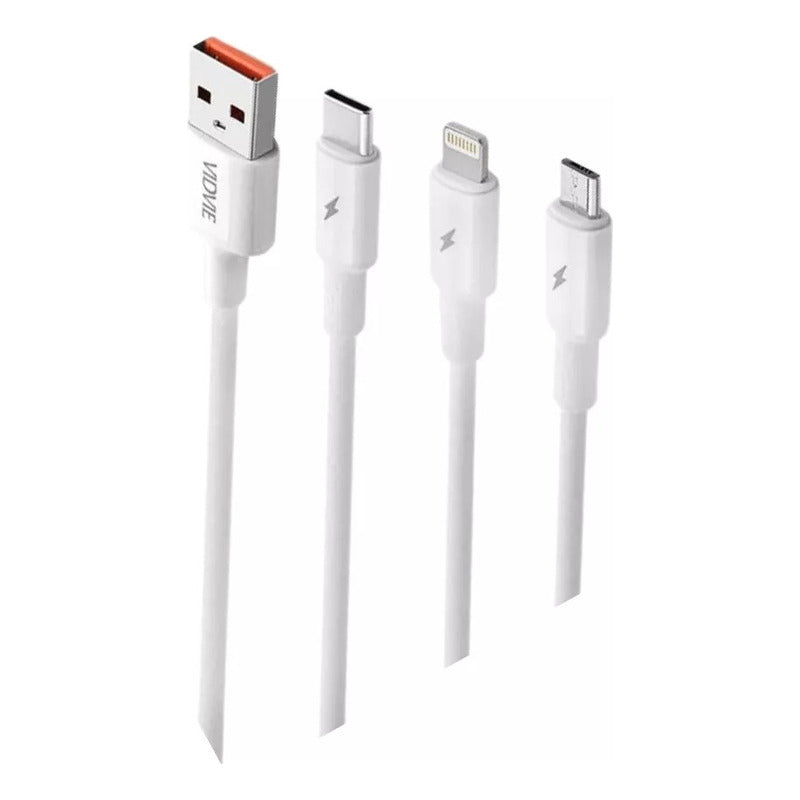Cargador Triple Cable 3 En 1 Multiple Micro,tipo C, Lighting Blanco