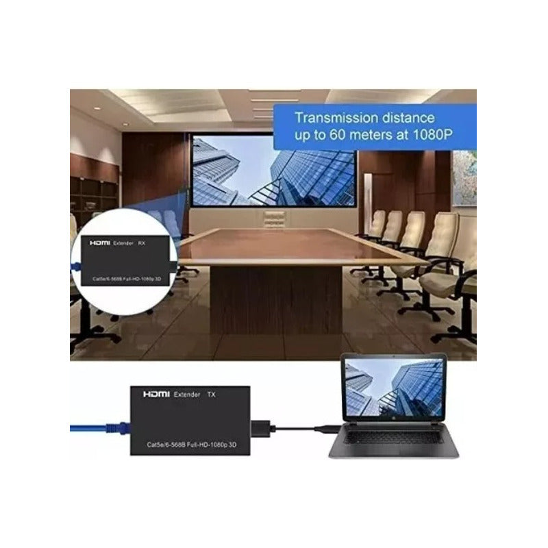 Extensor Video Audio Digital 60mts Hdmi Cable Red Utp Rj45