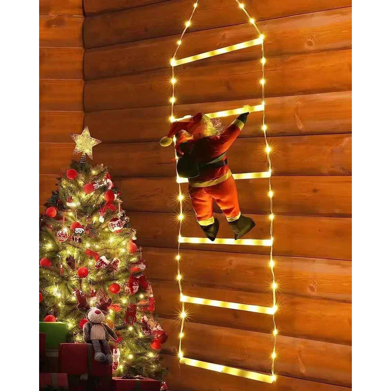 Viejito Pascuero Escalera Con Luces Led Solar 1.60cm Campana Campana Multicolor