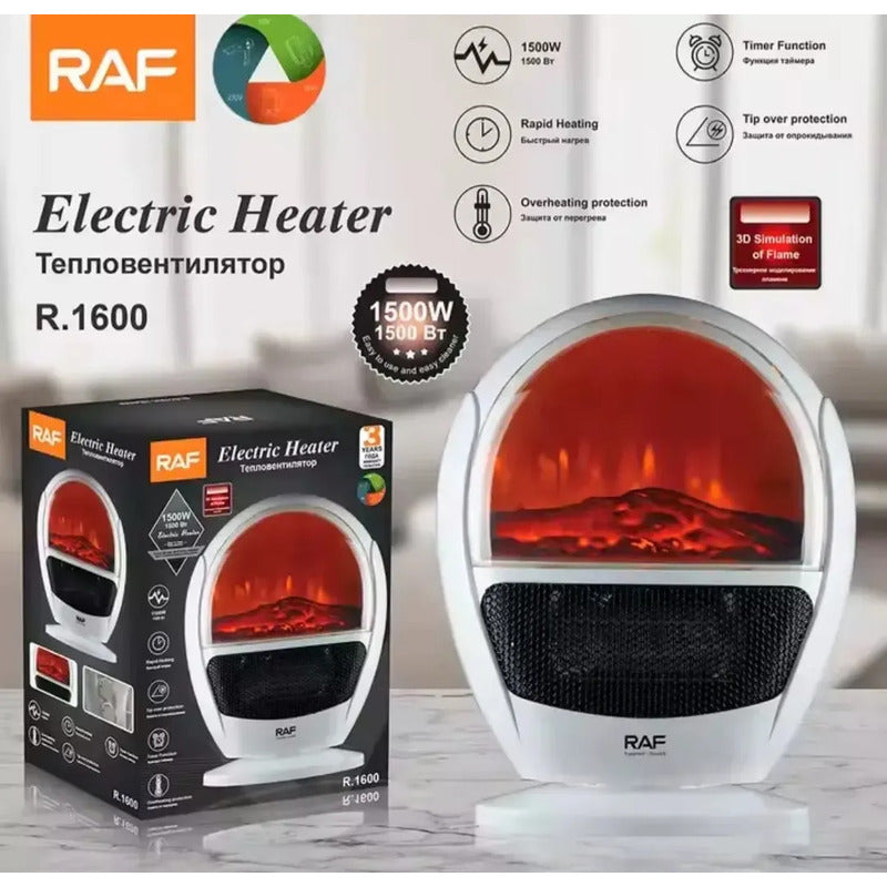 Calefactor Portátil Raf Tipo Chimenea Blanco 1500w Con Llama Blanco