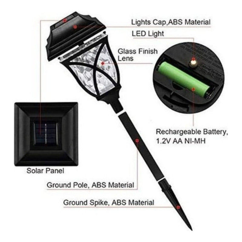 Farol Solar Negro 6 Luces Frías Exterior Jardín Inalámbrico Tecnohogar