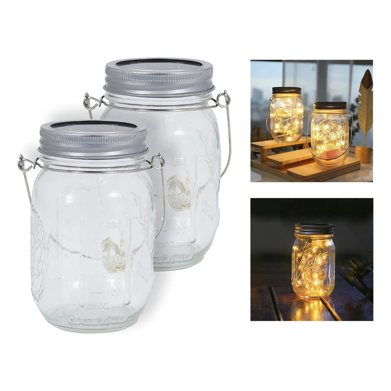 Pack X2 Lampara Colgante Solar Jarra Vidrio Grieta Exterior